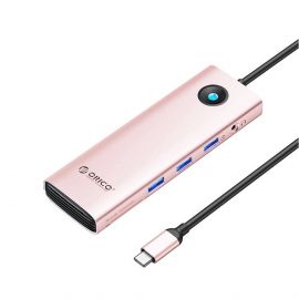 Orico 10in1 Multifunction USB-C 4K Hub (PW11-10P-RG-EP) - мултифункционален хъб за свързване на допълнителна периферия за компютри и лаптопи с USB-C порт (розово злато)