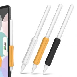 Stoyobe Apple Pencil Silicone Holder Grip Set - 3 броя силиконов грип за Apple Pencil, Apple Pencil 2 (черен, оранжев, бял)