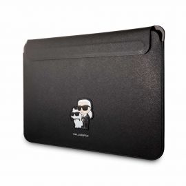 Karl Lagerfeld Saffiano Karl and Choupette NFT Sleeve 14 - дизайнерски кожен калъф за MacBook и преносими компютри до 14 инча (черен)