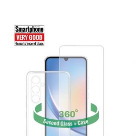 4smarts 360° Starter Set X-Pro Glass - тънък силиконов кейс и стъклено защитно покритие за дисплея на Samsung Galaxy A24 (прозрачен)