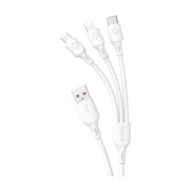Dudao LBA 3-in-1 Charging Cable 6A - универсален USB кабел с Lightning, microUSB и USB-C конектори (120 см) (бял)