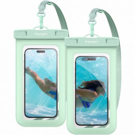 Spigen Aqua Shield A601 Universal Waterproof Case IPX8 2 Pack - 2 броя универсални водоустойчиви калъфи за смартфони до 7 инча (зелен)