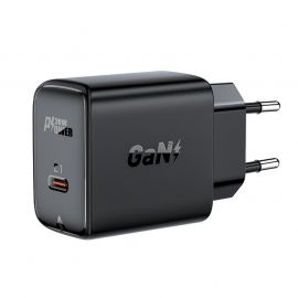 Acefast GaN Charger USB-C 30W - захранване за ел. мрежа с USB-C изход с технология за бързо зареждане (черен)