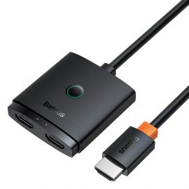 Baseus AirJoy Bidirectional HDMI Switch Splitter 4K 60Hz With HDMI Cable (B01331105111-01) - 2-портов HDMI превключвател за компютри и монитори (черен)