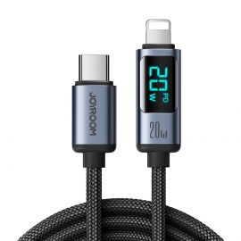 Joyroom USB-C to Lightning Cable with LED Display 20W - USB-C към Lightning кабел за Apple устройства с Lightning порт (120 см) (черен)