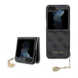 Guess 4G Charms Collection Hard Case - дизайнерски кожен кейс за Samsung Galaxy Z Flip5 (черен)