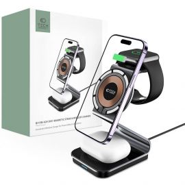 Tech-Protect 3-in-1 Inductive Wireless Charging Station Qi15W-A29 - тройна поставка (пад) за безжично зареждане за iPhone с Magsafe, Apple Watch и AirPods (черен)