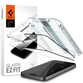 Spigen Glas.tR EZ Fit Full Cover Tempered Glass 2 Pack - 2 броя стъклени защитни покрития за дисплея на iPhone 15 Pro (черен-прозрачен)