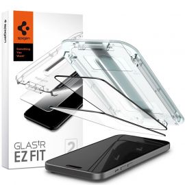 Spigen Glas.tR EZ Fit Full Cover Tempered Glass 2 Pack - 2 броя стъклени защитни покрития за дисплея на iPhone 15 (черен-прозрачен)