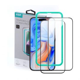 ESR 3D Full Cover Tempered Glass 2 Pack - 2 броя калени стъклени защитни покрития за дисплея на iPhone 15 (черен-прозрачен)
