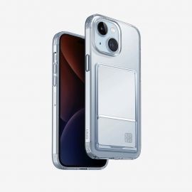 Uniq AirFender ID Flexible Case - удароустойчив силиконов (TPU) калъф с джоб за кредитна карта за iPhone 15 (прозрачен)