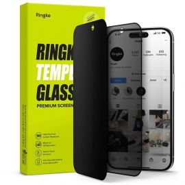 Ringke Privacy Full Cover Tempered Glass - калено стъклено защитно покритие с определен ъгъл на виждане за дисплея на iPhone 15 Pro Max (черен-прозрачен)