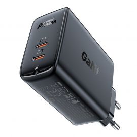 Acefast A29 PD 50W GaN Fast Charger - захранване за ел. мрежа за лаптопи, смартфони и таблети с 2xUSB-C изходи (черен)