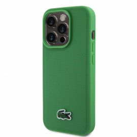 Lacoste Iconic Petit Pique Logo MagSafe Case - дизайнерски кожен кейс с MagSafe за iPhone 15 Pro (зелен)