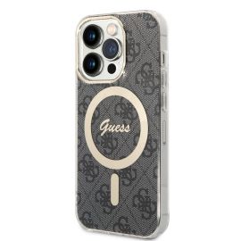Guess IML 4G MagSafe Case - дизайнерски силиконов кейс с MagSafe за iPhone 15 Pro Max (черен)