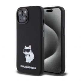 Karl Lagerfeld Liquid Silicone Choupette NFT Case - дизайнерски силиконов кейс за iPhone 15 (черен)