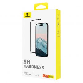 Baseus Diamond Tempered Glass Film (0.30mm) - калено стъклено защитно покритие за дисплея на iPhone 15 Pro (черен-прозрачен)