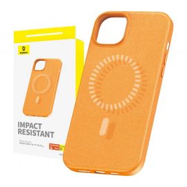 Baseus Fauxther Leather Magnetic Case - кожен кейс с MagSafe за iPhone 15 Pro (оранжев)