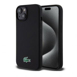 Lacoste Croc Logo Liquid Silicone MagSafe Case - дизайнерски силиконов калъф с MagSafe за iPhone 15 (черен)