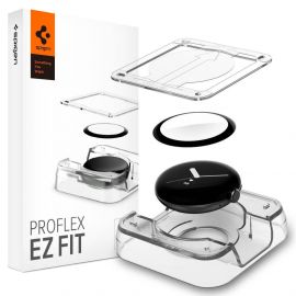 Spigen ProFlex EZ Fit Hybrid Glass Protector 2 Pack- хибридно защитно покритие с извити ръбове за целия дисплей на Google Pixel Watch (2 броя) (черен-прозрачен)