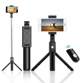 Selfie Stick Telescopic Tripod with Bluetooth Remote K07 - разтегаем безжичен селфи стик и трипод за мобилни телефони (черен)