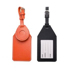 4smarts Luggage Tag Leather Case - комплект от 2 броя етикет (таг) за багаж от изкуствена кожа, с отделение за Apple AirTag (черен и оранжев)