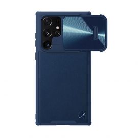 Nillkin CamShield Leather Case - хибриден удароустойчив кожен кейс за Samsung Galaxy S22 Ultra (син)