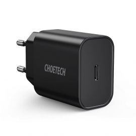 Choetech Wall Charger USB-C 20W PD - захранване за ел. мрежа 20W с USB-C изход и технология за бързо зареждане (черен) (bulk)