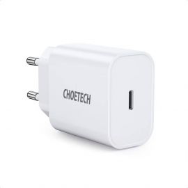 Choetech Wall Charger USB-C 20W PD - захранване за ел. мрежа 20W с USB-C изход и технология за бързо зареждане (бял) (bulk)