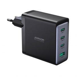 Joyroom GaN Fast Wall Charger 100W - захранване за ел. мрежа за лаптопи, смартфони и таблети с 1xUSB-A и 3xUSB-C изходи с технология за бързо зареждане и USB-C кабел  (черен)