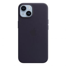 Apple iPhone Leather Case with MagSafe - оригинален кожен кейс (естествена кожа) с MagSafe за iPhone 14 (тъмнолилав)
