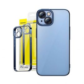 Baseus Glitter Hybrid Protection Set - хибриден удароустойчив кейс и стъклено защитно покритие за дисплея на iPhone 14 (син-прозрачен)