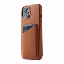 Mujjo Full Leather MagSafe Wallet Case - премиум кожен (естествена кожа) кейс с MagSafe за iPhone 15, iPhone 14, iPhone 13 (кафяв)