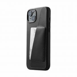Mujjo Full Leather Wallet Case - премиум кожен (естествена кожа) кейс за iPhone 15 Plus, iPhone 14 Plus (черен)