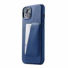 Mujjo Full Leather Wallet Case - премиум кожен (естествена кожа) кейс за iPhone 15 Plus, iPhone 14 Plus (син)