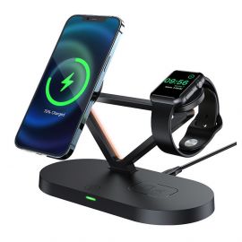 Acefast 3-in-1 Magnetic MagSafe Wireless Charger 15W - тройна поставка (пад) за безжично зареждане за iPhone с Magsafe, Apple Watch и AirPods Pro (черен)