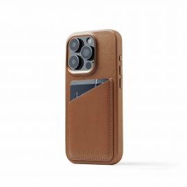 Mujjo Full Leather MagSafe Wallet Case - премиум кожен (естествена кожа) кейс с MagSafe за iPhone 15 Pro (кафяв)
