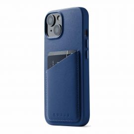 Mujjo Full Leather Wallet Case - премиум кожен (естествена кожа) кейс за iPhone 15, iPhone 14, iPhone 13 (син)