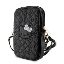 Hello Kitty PU Quilted Pattern Kitty Head Logo Phone Zipper Bag - дизайнерска чанта (органайзер) за мобилни устройства и аксесоари (черен)