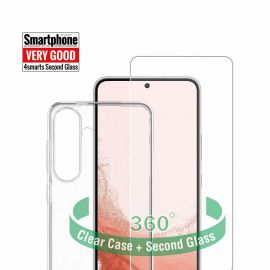4smarts 360° Starter Set - тънък силиконов кейс и стъклено защитно покритие за дисплея на Samsung Galaxy S24 Plus (прозрачен)
