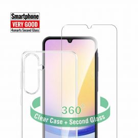 4smarts 360° Starter Set - тънък силиконов кейс и стъклено защитно покритие за дисплея на Samsung Galaxy A25 5G (прозрачен)