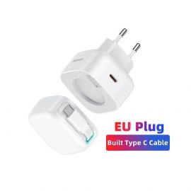 Usams GaN Wall Charger With Magnetic Retractable USB-C Cable 35W - захранване за ел. мрежа с 1xUSB-C изход и вграден USB-C кабел (бял)