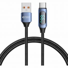 Tech-Protect UltraBoost USB-A to USB-C Cable with LED Display 66W - здрав кабел с въжена оплетка с бързо зареждане за устройства с USB-C порт (100 см) (син)