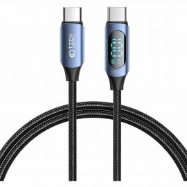 Tech-Protect UltraBoost USB-C to USB-C Cable with LED Display 100W - здрав кабел с въжена оплетка с бързо зареждане за устройства с USB-C порт (100 см) (син)