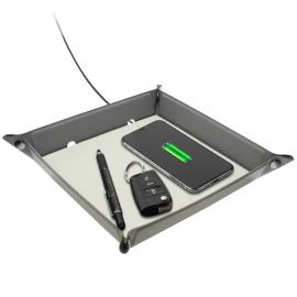 4smarts Pocket Tray Organizer, 15W - настолен органайзер с поставка (пад) за безжично зареждане за Qi съвместими устройства (сив)