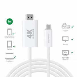 4smarts 4K 60Hz USB-C to HDMI Cable - кабел с поддръжка на 4K за свързване от USB-C към HDMI (200 см) (бял)