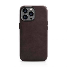 iCarer Leather Oil Wax MagSafe Case - кожен (естествена кожа) кейс с MagSafe за iPhone 14 Pro (кафяв)
