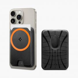 Spigen Valentinus MagSafe 3 Card Holder (MagFit Plus) - кожен портфейл (джоб) за прикрепяне към iPhone с MagSafe (черен)