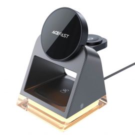 Acefast 3in1 Desktop Magnetic Wireless Charging Station 20.5W - тройна поставка (пад) за безжично зареждане за iPhone с Magsafe, Apple Watch, AirPods Pro и Qi съвместими устройства (черен)