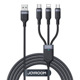 Joyroom 3-in-1 USB-A Fast Charging Cable 3.5A - универсален USB-A кабел с Lightning, microUSB и USB-C конектори (120 см) (черен)